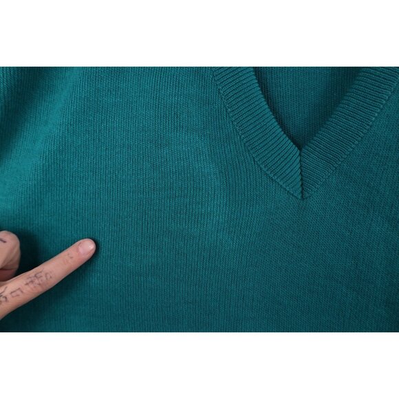 Vintage 90s Streetwear Mens Size 2XLT Blank Knit V-Neck Sweater Vest Teal USA - Picture 4 of 11